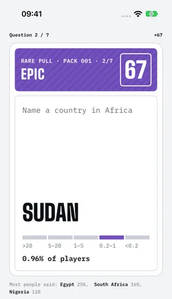 Rare Pull: an Epic card for Sudan, chosen by under 1% of players