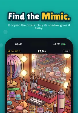 MIMIC screenshot: find the mimic on a cluttered make-up table