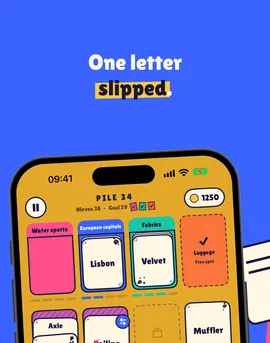 Wordpile screenshot: a misprinted card on the table